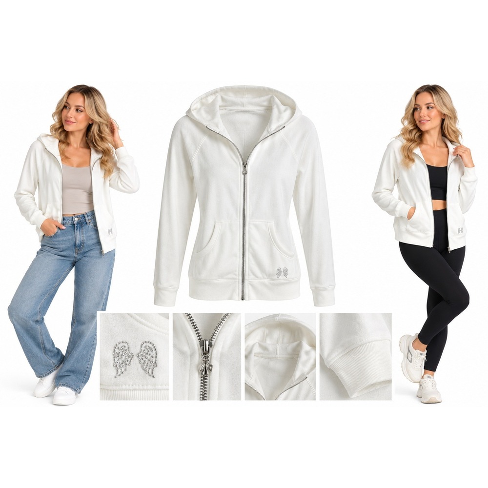Victoria's Secret Hoodie S White Rhinestone Angel Wing Full Zip Y2K Lounge 2000s